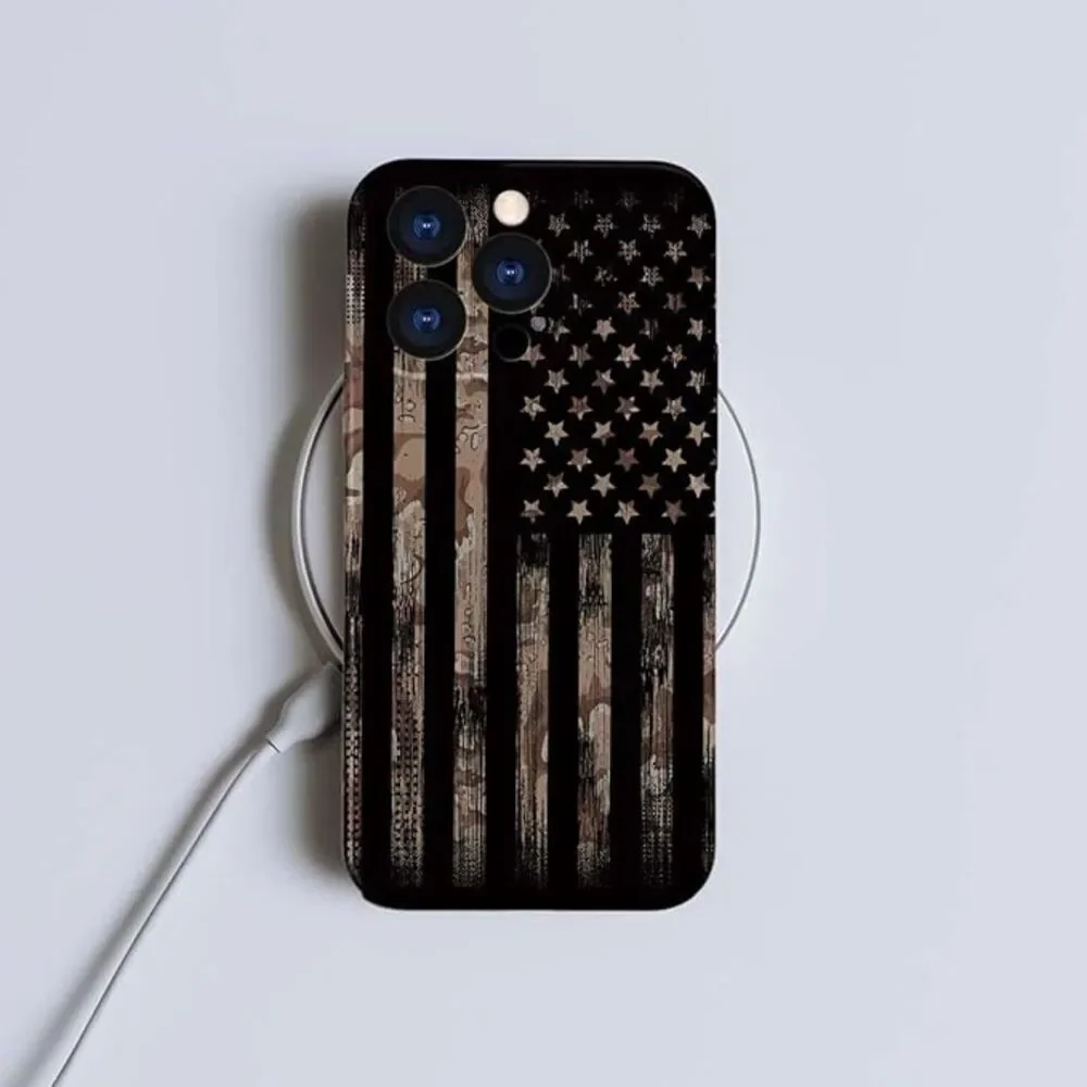iPhone 15 Pro Case,American Flag Camo 3D Design Phone Case‎ 6.1 Inch